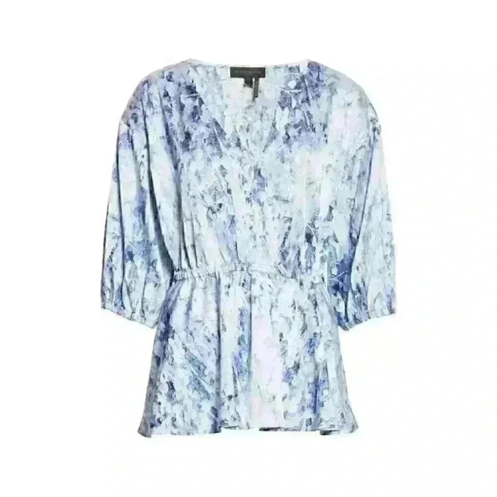 NEW Donna Karan Women's L Print V-Neck Elastic Waist Blouse • Reg Price $295 - Picture 2 of 6